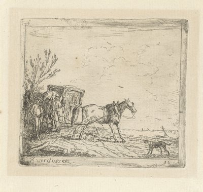 Karren mit urinierendem Pferd in einer Landschaft von Jan Peeter Verdussen